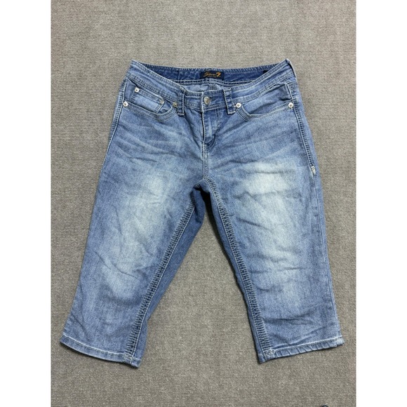 Seven7 Capri Jeans Womens 10 Blue Denim Stretch Light Wash Embroidered Pockets - Picture 1 of 9